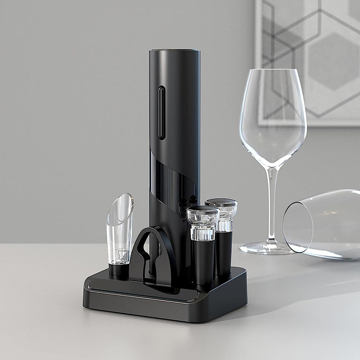 Set para Vinos: Sacacorchos electrico, Cortador y Aireador