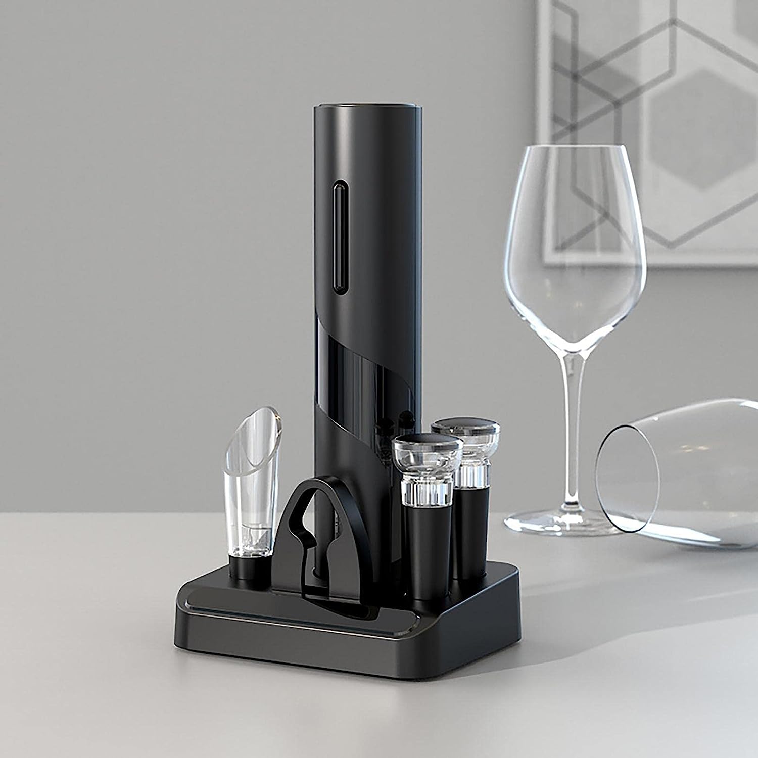 Set para Vinos: Sacacorchos electrico, Cortador y Aireador