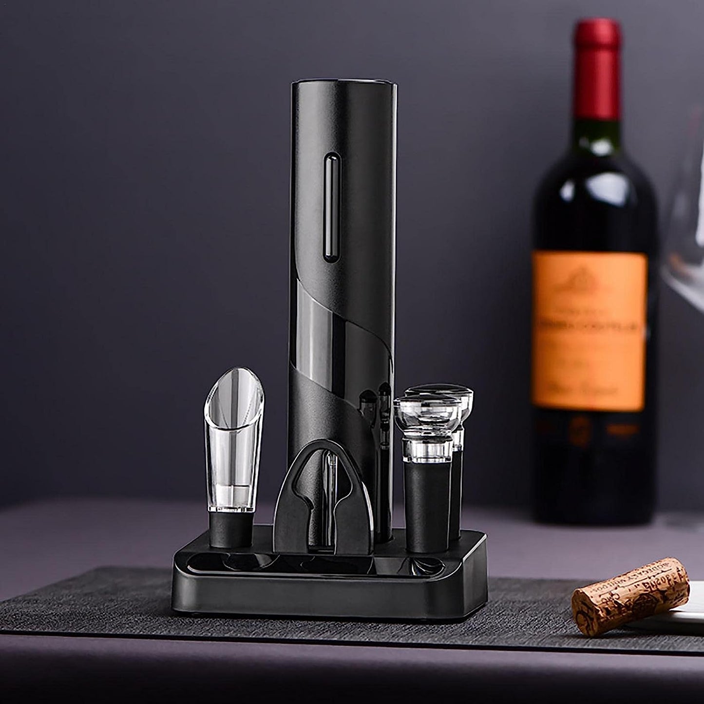 Set para Vinos: Sacacorchos electrico, Cortador y Aireador