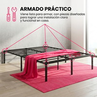 Base de Metal Armable para Sommier 2 Plazas 40 cm Acero Reforzado