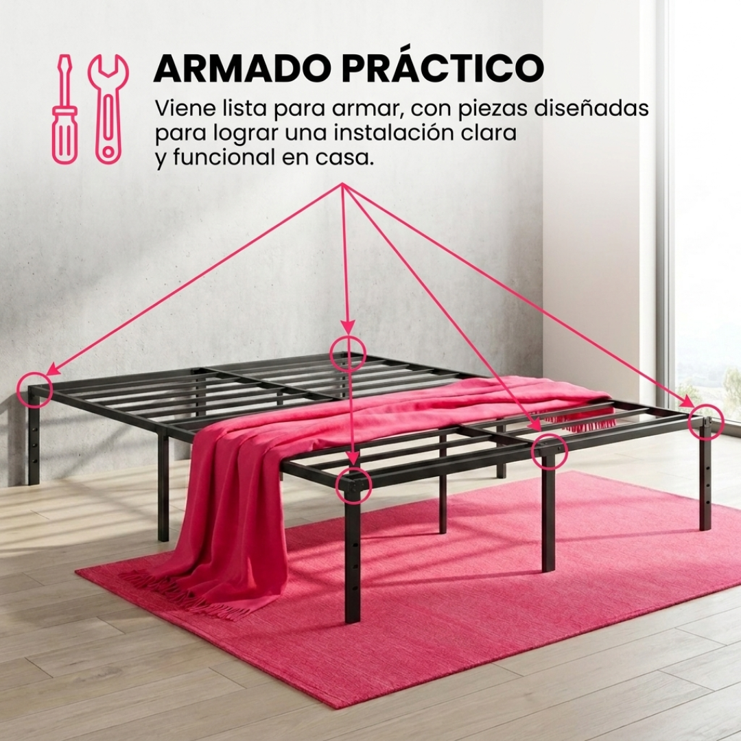 Base de Metal Armable para Sommier 2 Plazas 40 cm Acero Reforzado