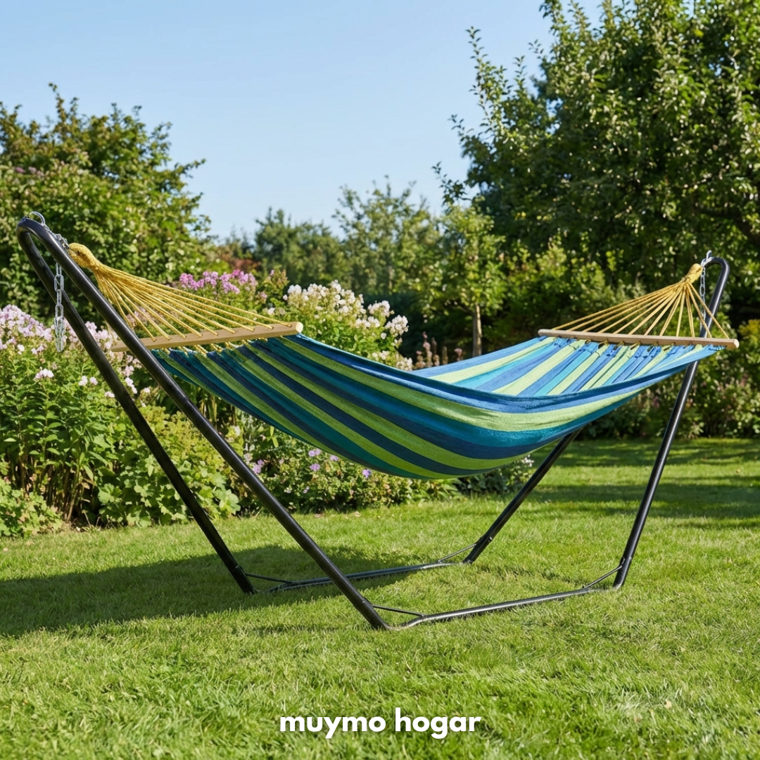 Hamaca Paraguaya Con Soporte De Acero- muymo hogar