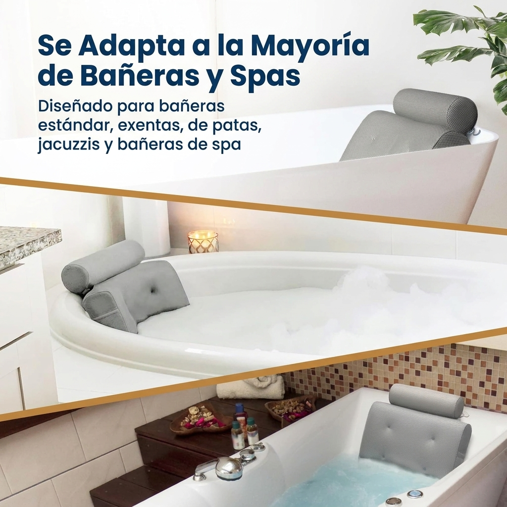 Almohada Bañera Antideslizante Ventosas Soporte Espalda Cuello