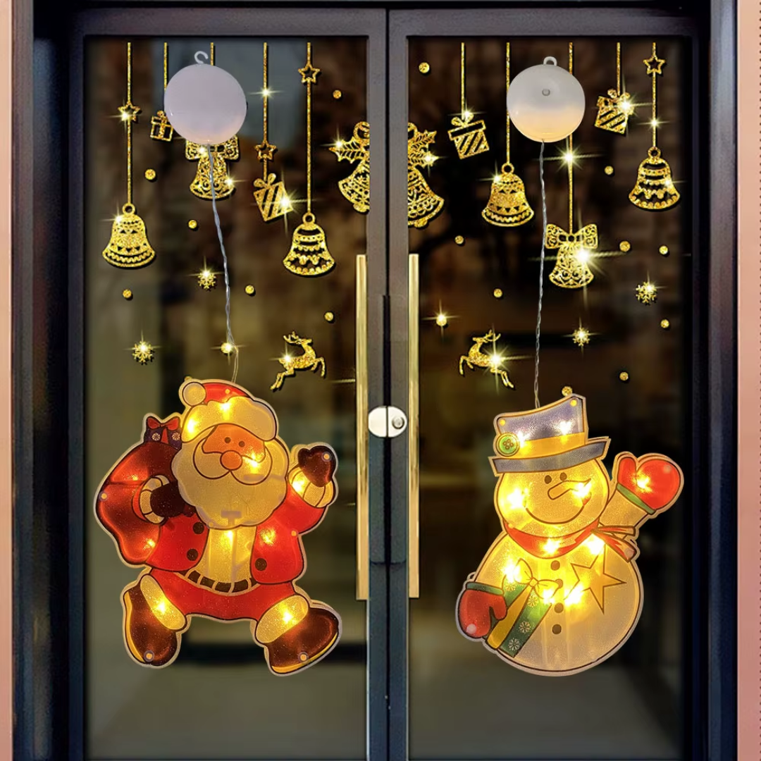 Set 3 Adornos Navideños de Ventana con Luz LED