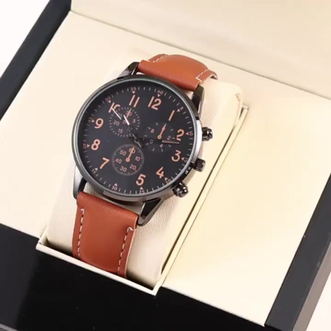 Reloj de Cuarzo para Hombre con Correa de Cuero PU y Pulsera