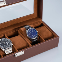 Caja Organizadora Relojes 6 Ranuras Simil Cuero Tapa Vidrio