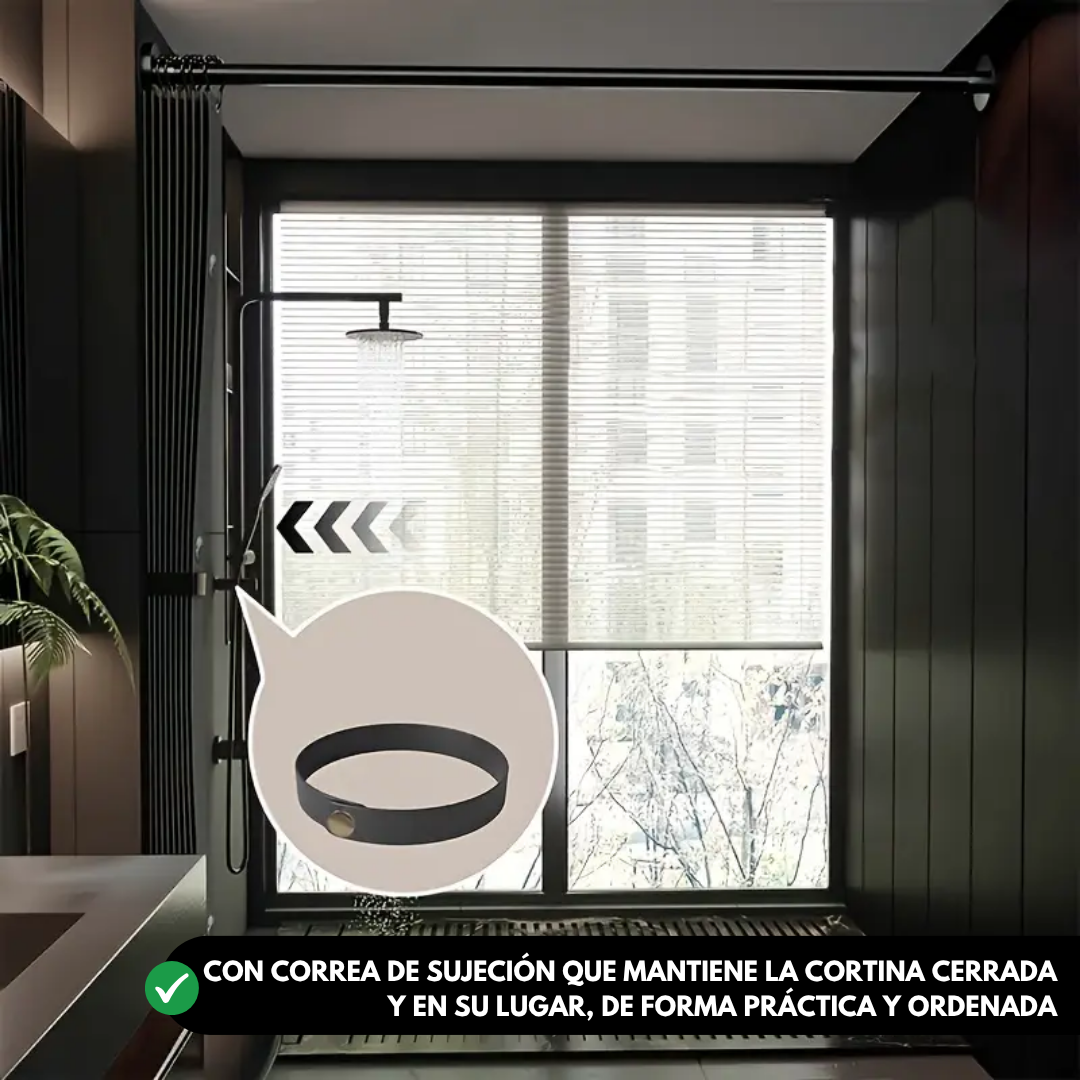 Cortina de Baño Tipo Lino con Cierre Magnético y Ganchos Elegantes