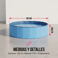 Piscina Plegable Rígida de 160 cm para Perros, Mascotas y Niños