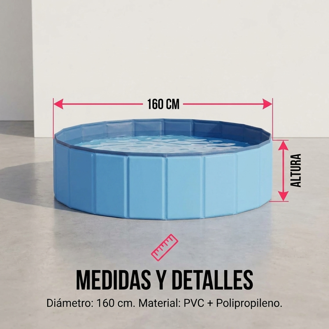 Piscina Plegable Rígida de 160 cm para Perros, Mascotas y Niños