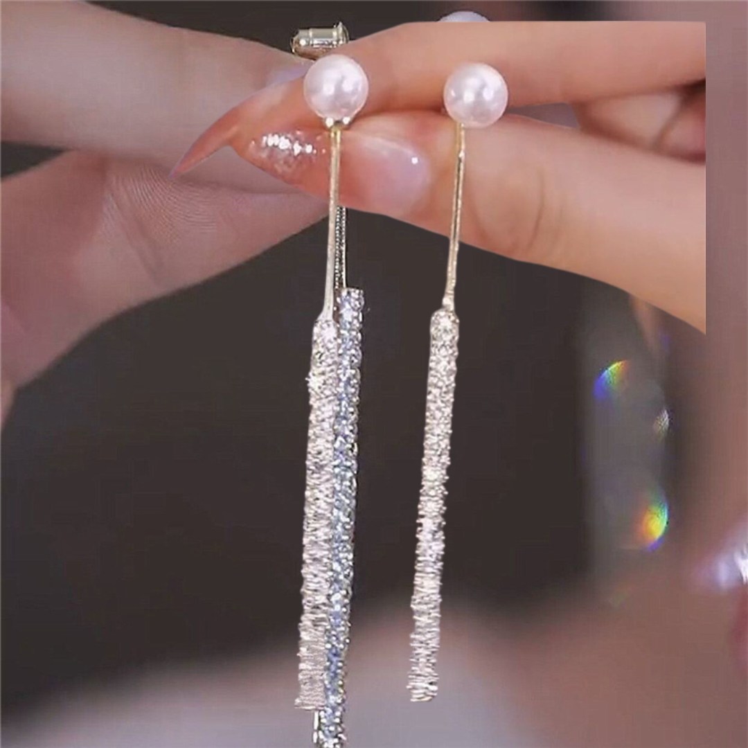 Caravanas Colgantes con Perla y Strass Brillante