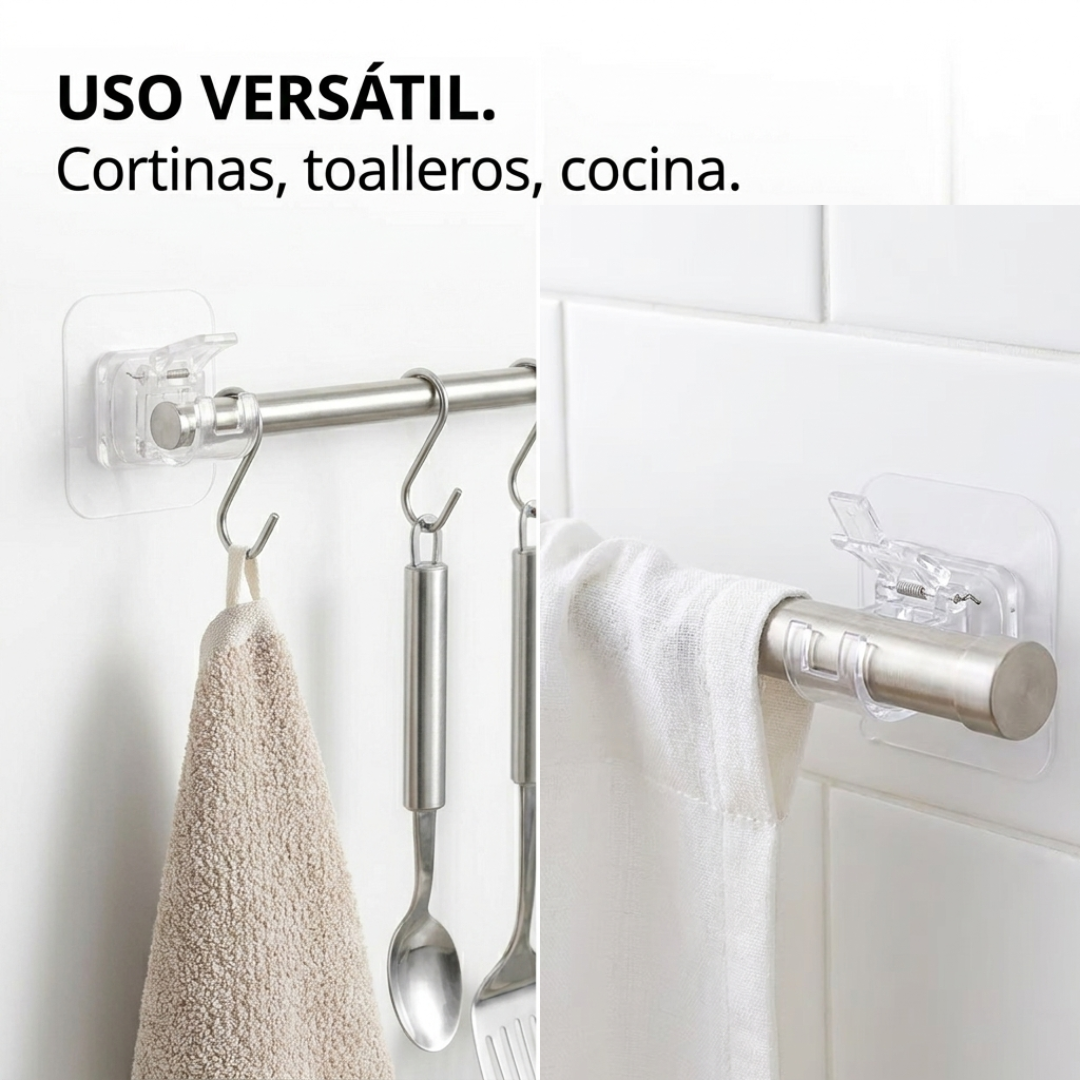 Soportes Adhesivos para Barra de Cortina x8 Sin Perforar