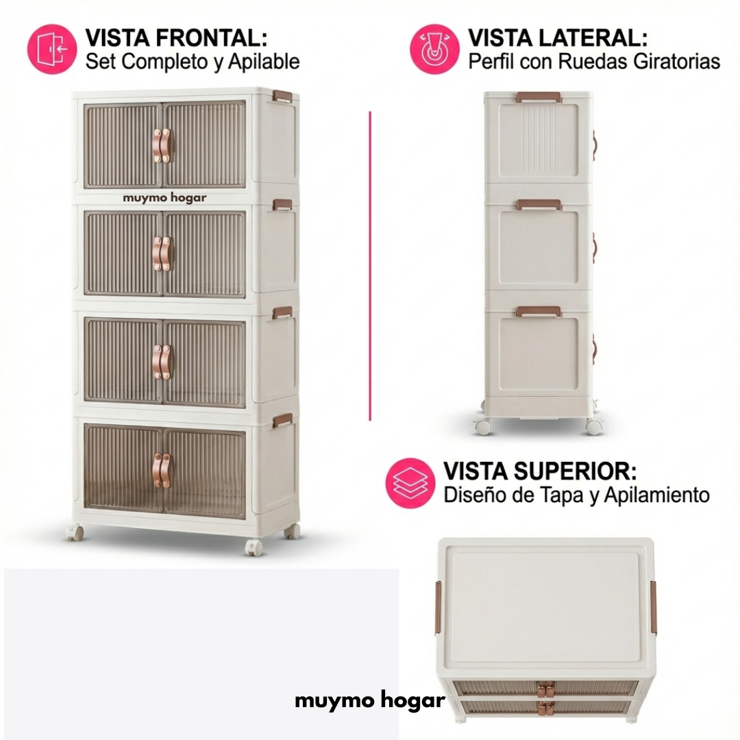 Set De 4 Cajas Organizadoras Apilables - Muymo Hogar