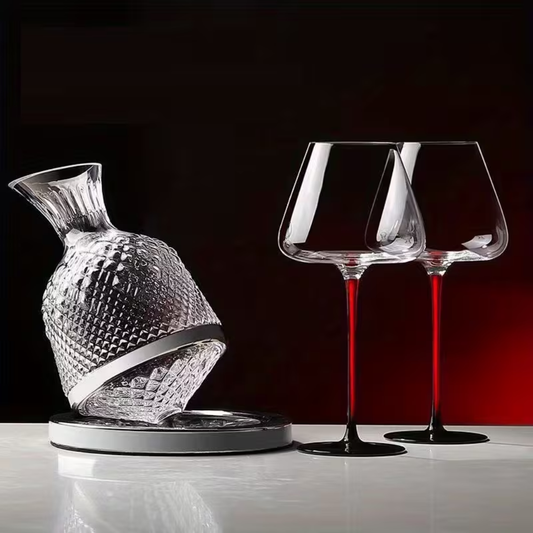 Kit Decantador Vino Giratorio Cristal Lujo + Copas