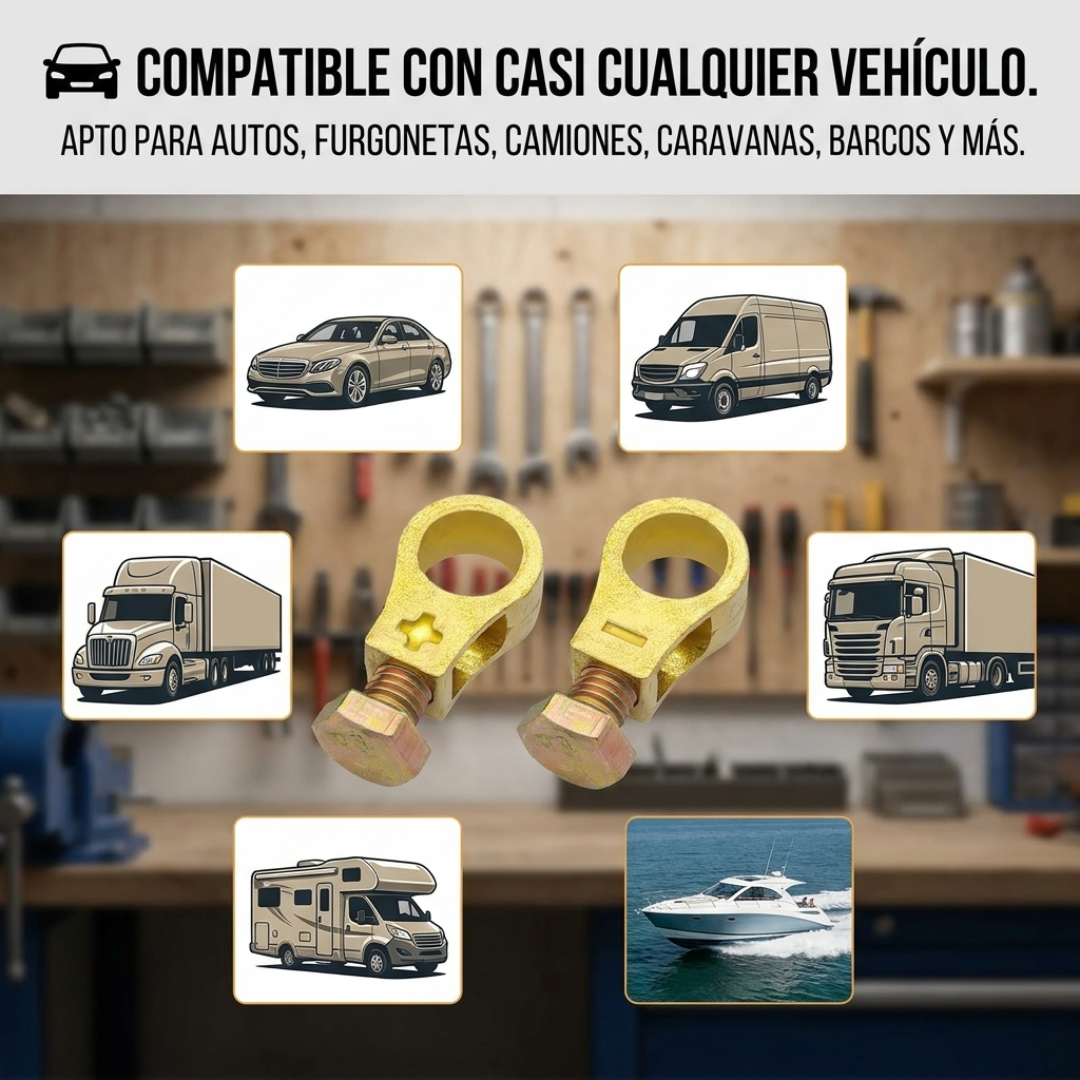 Pack 4 Abrazaderas Terminal Batería Auto Cobre Par Positivo Negativo