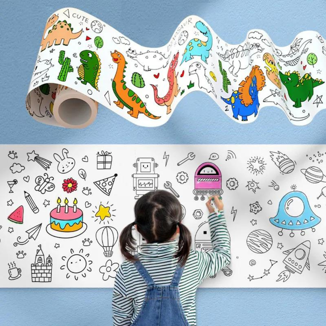 Rollyart - Rollo de colorear de gran tamaño, rollo de dibujo para niños,  rollo de papel para colorear para niños, papel de relleno de color para  pintura de bricolaje, juguetes educativos tempranos para niños pequeños con  lápices de colores  
