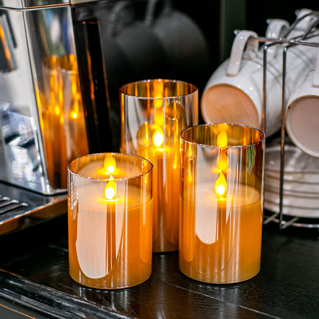 Pack x3  Velas LED de Vidrio con Control Remoto