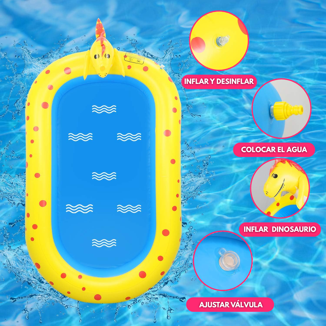 Piscina Inflable Infantil 170cm Con Rociador De Dinosaurio