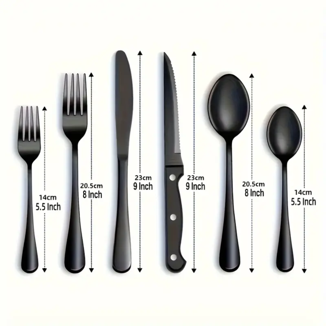 Set De Cubiertos De Acero Inoxidable Negros 24 Piezas