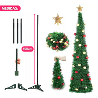 Árbol Navideño Autoarmable 150 cm Plegable con Luces LED y Adornos Incluidos