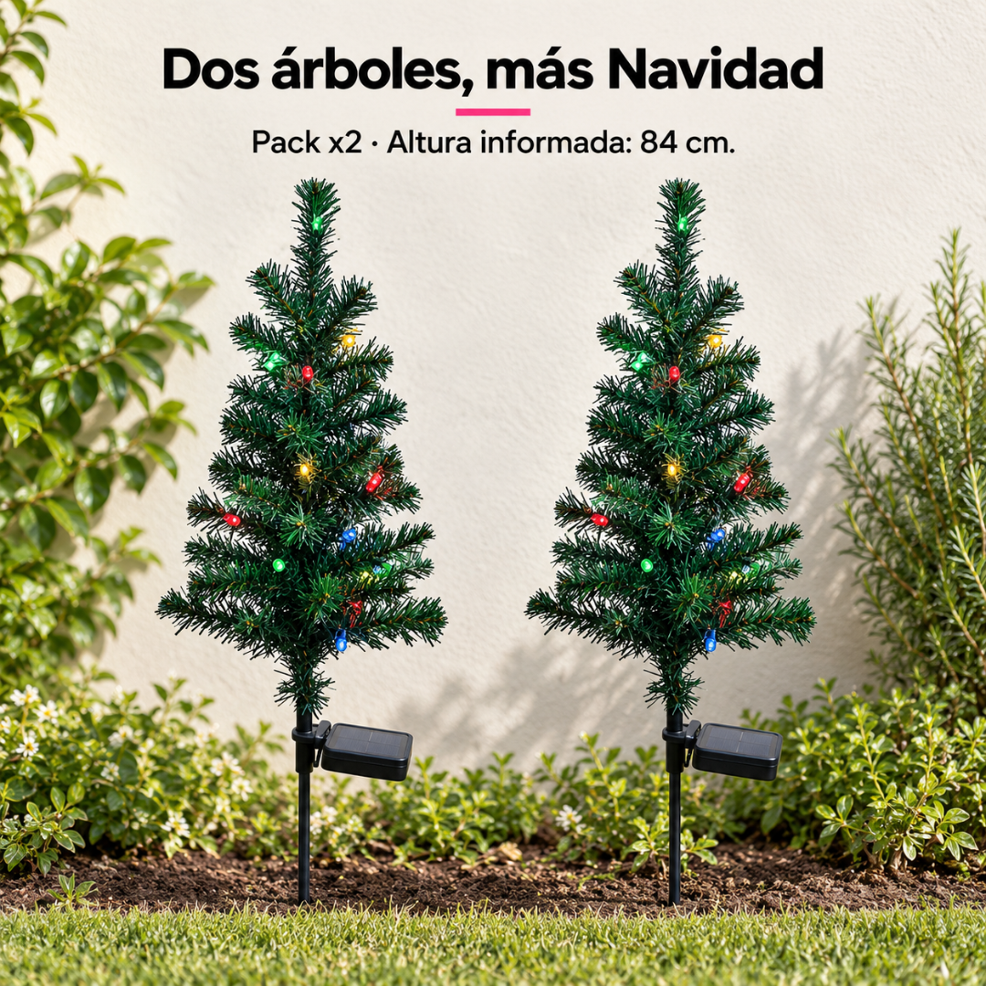 Pack x2 Árbol de Navidad Solar LED con Estaca para Jardín 84 cm