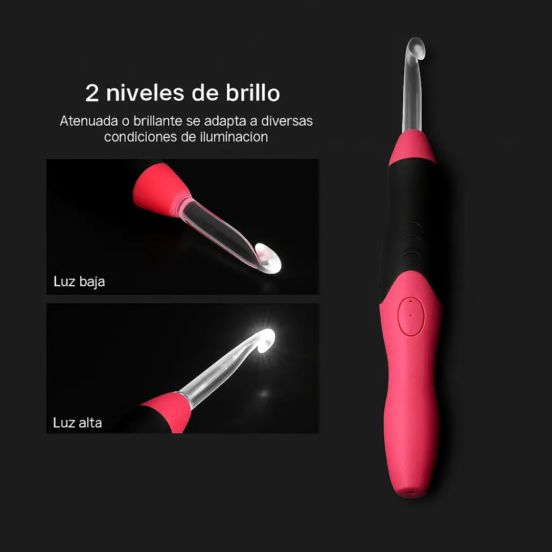 Kit Crochet con luz LED Recargable 9 Tamaños Intercambiables