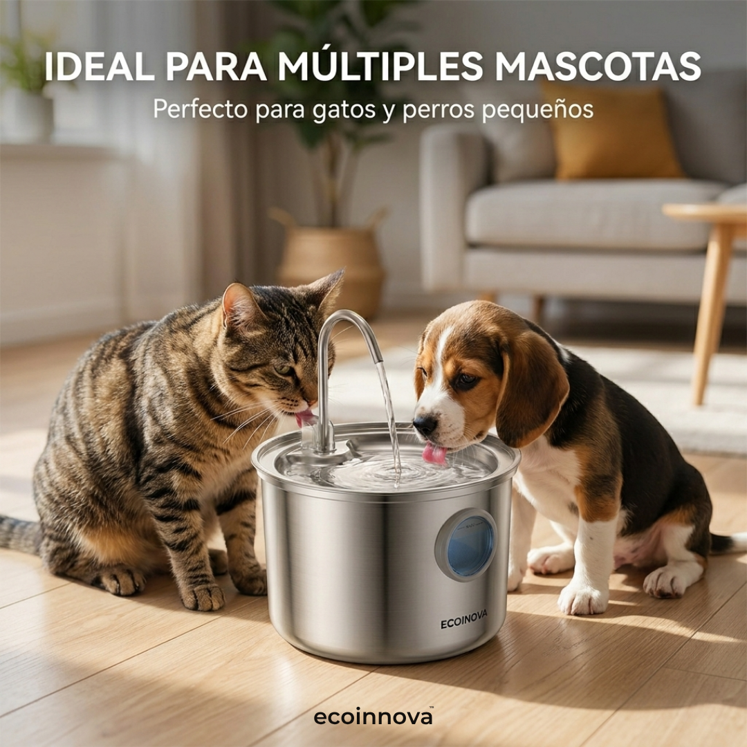 Bebedero Fuente Agua Gatos Acero Inoxidable 3.2L Multifiltro - Ecoinnova