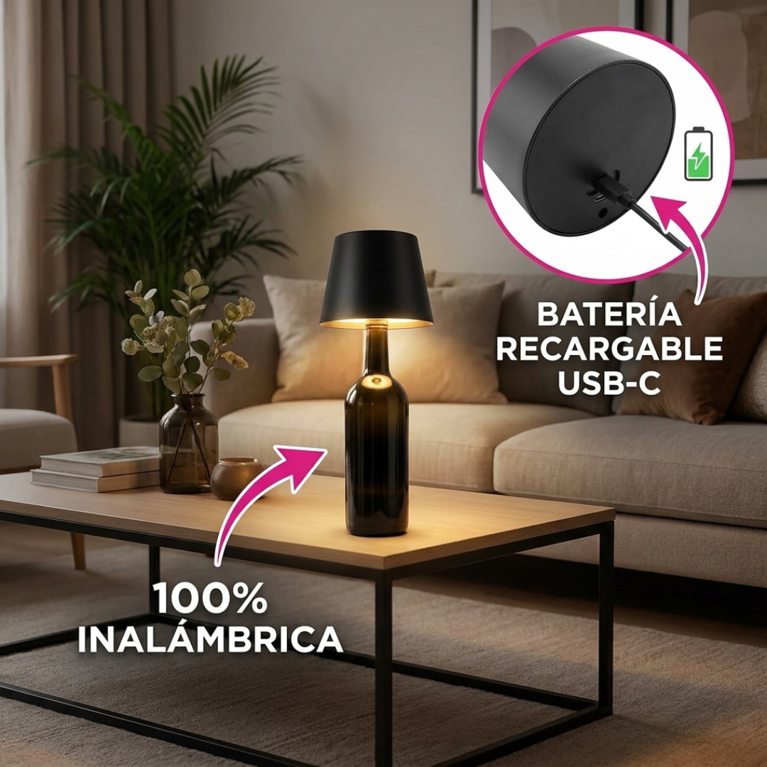 Lámpara Luz LED para Botella Recargable Táctil 3 Modos