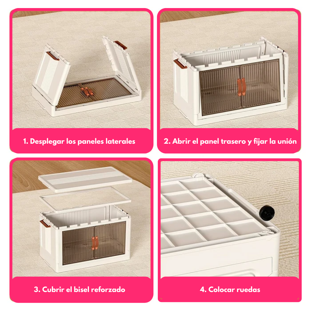 Set De 4 Cajas Organizadoras Apilables Con Puertas Transparentes y Ruedas