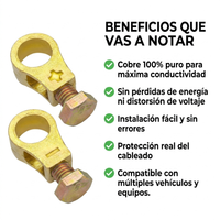Pack 4 Abrazaderas Terminal Batería Auto Cobre Par Positivo Negativo