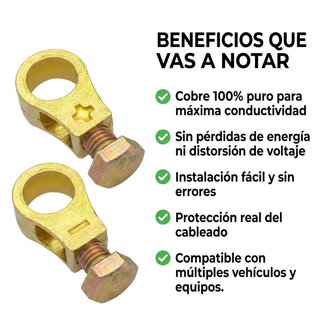 Pack 4 Abrazaderas Terminal Batería Auto Cobre Par Positivo Negativo