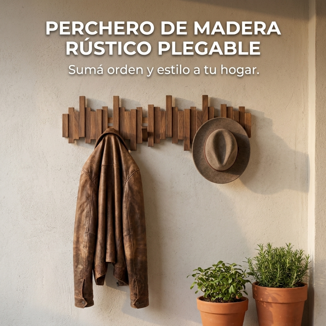 Perchero de Pared Plegable Rústico de Madera – 70 cm