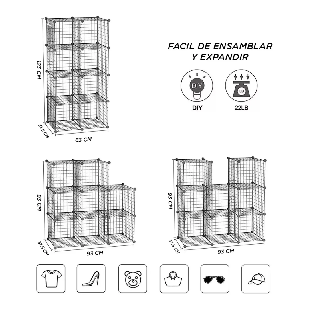 Estantería Organizadora Modular Con Malla De Hierro 8 Cubos