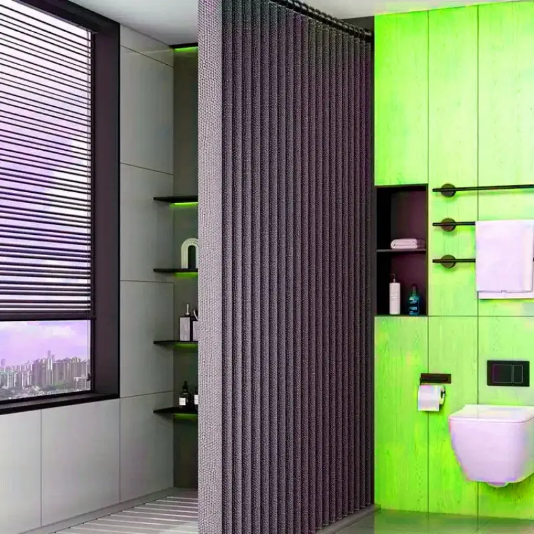 Cortina de Baño Tipo Lino con Cierre Magnético y Ganchos Elegantes