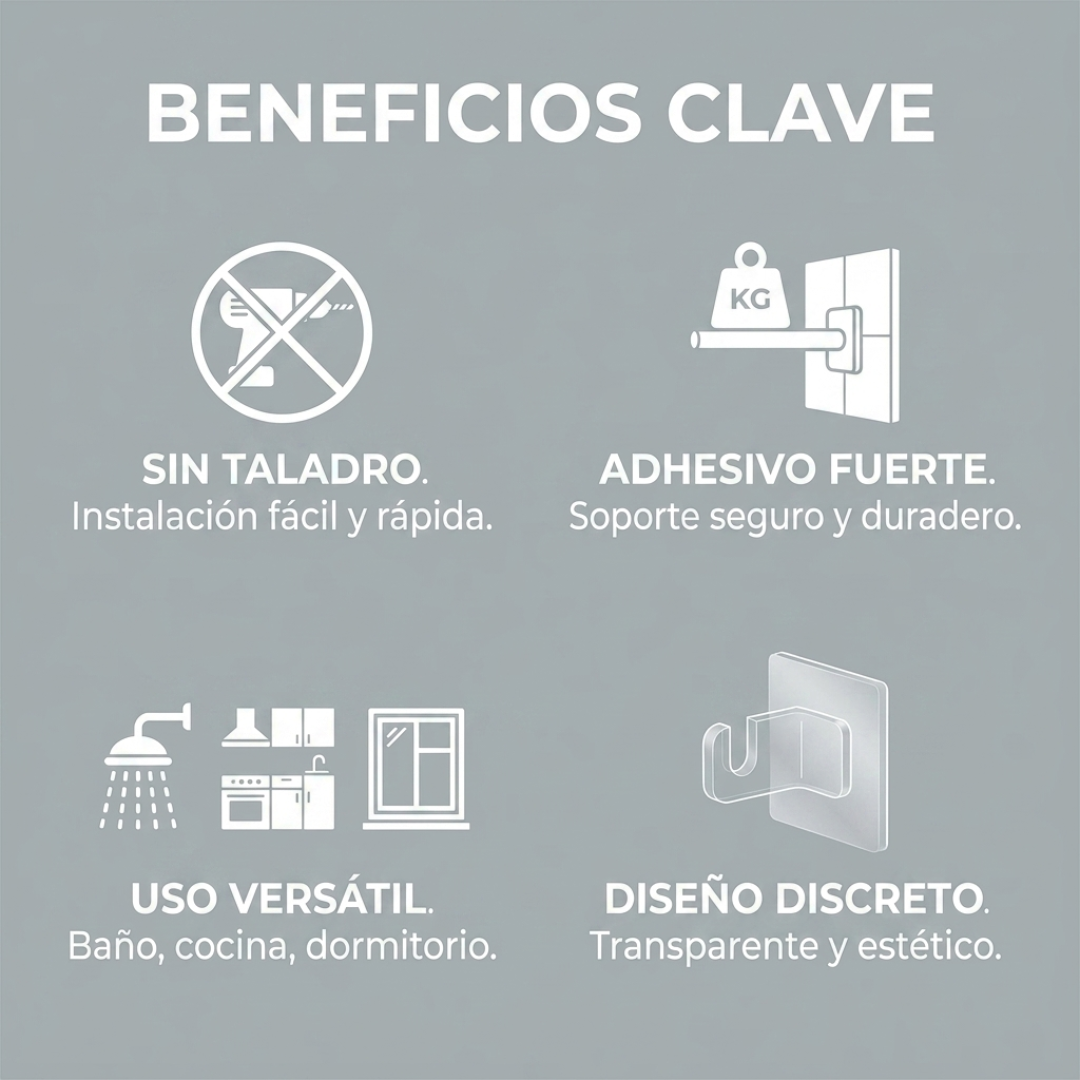 Soportes Adhesivos para Barra de Cortina x8 Sin Perforar