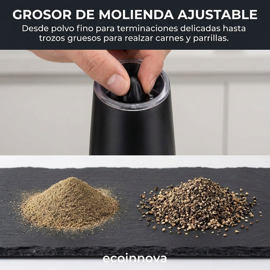 Set Molinillo Eléctrico Sal y Pimienta con Luz LED Ecoinnova