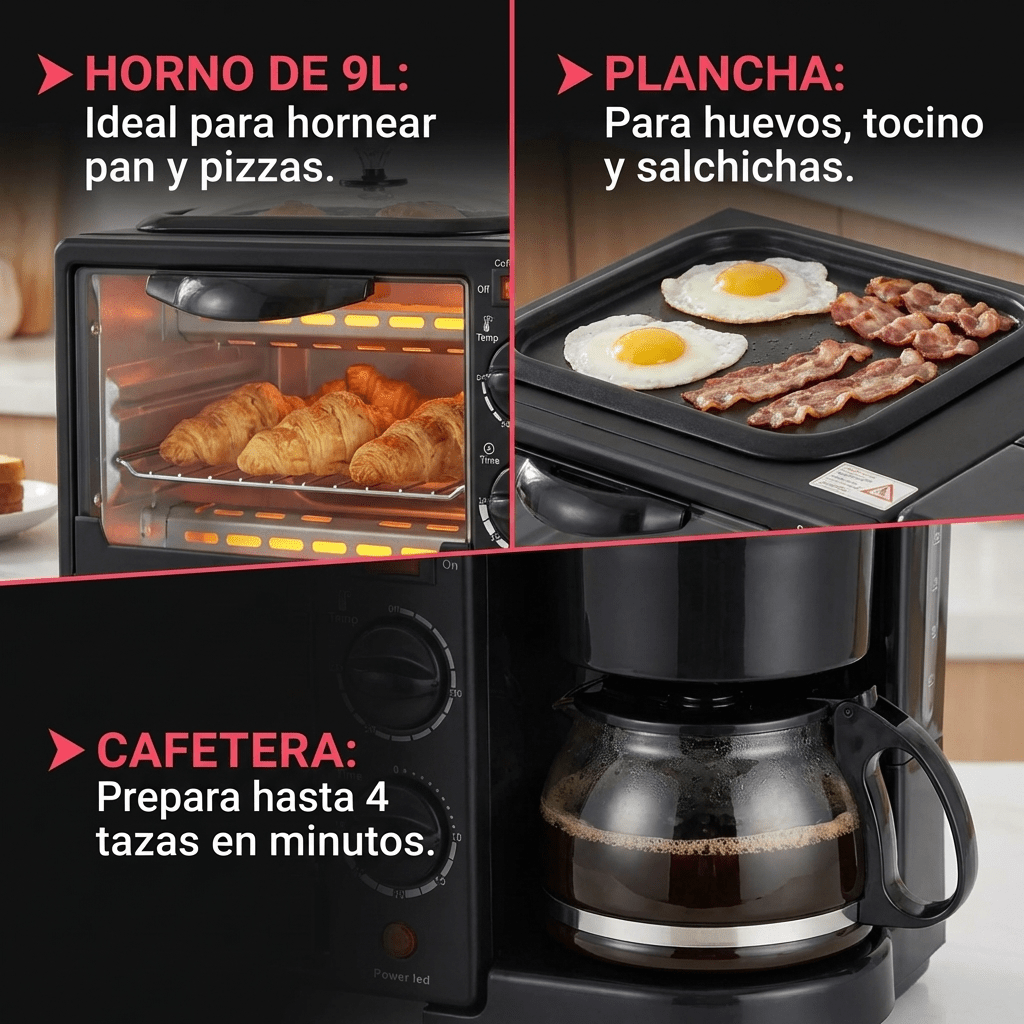 Estación De Desayuno 3 En 1 Horno Cafetera Y Plancha - Muy Moderna Uruguay
