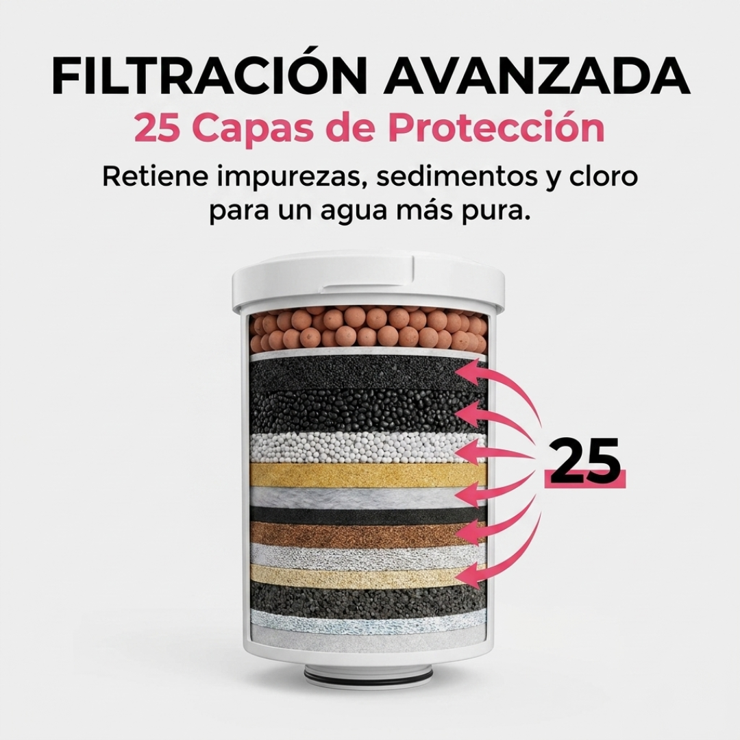Cabezal Ducha Filtro Purificador 25 Capas Acero Inoxidable