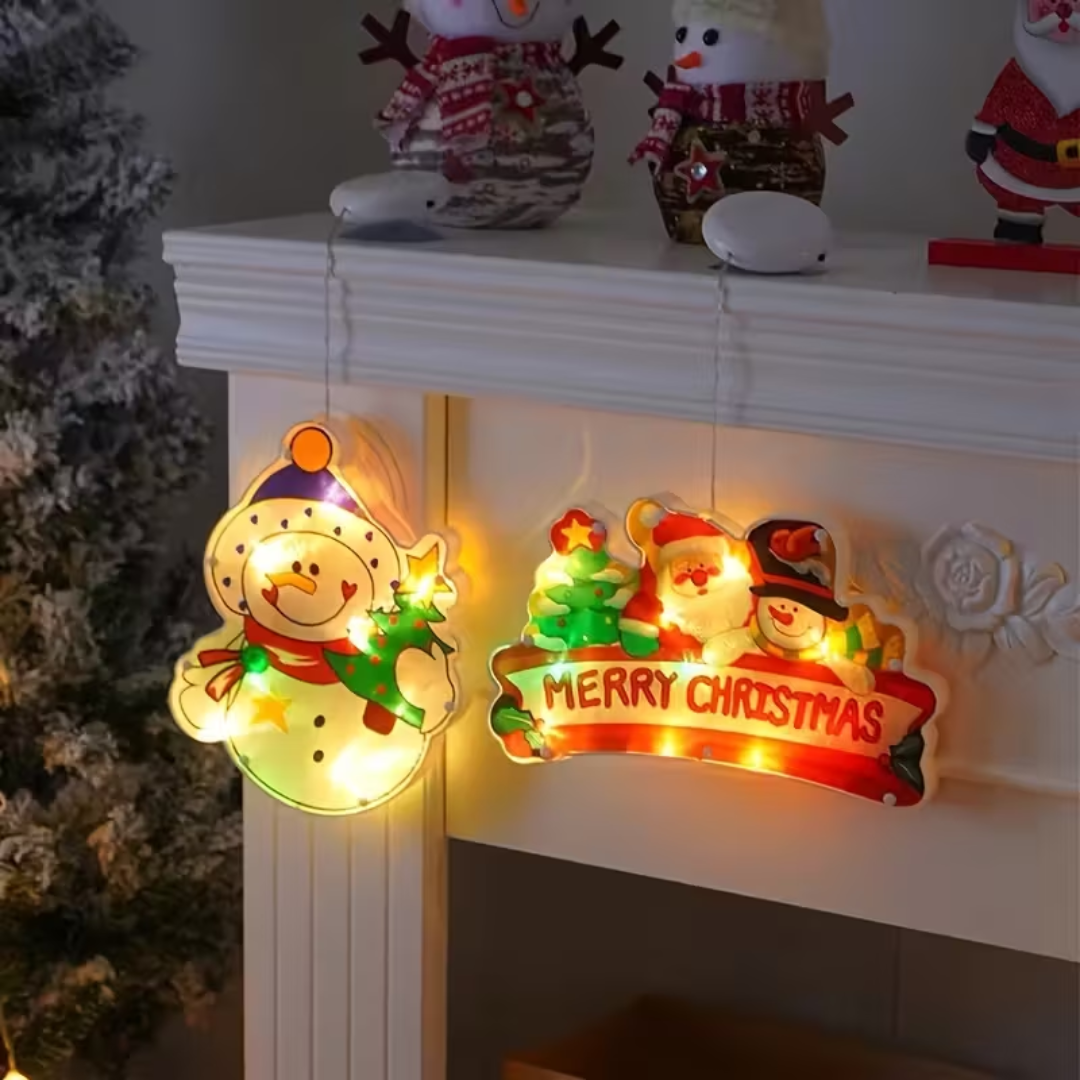 Set 3 Adornos Navideños de Ventana con Luz LED