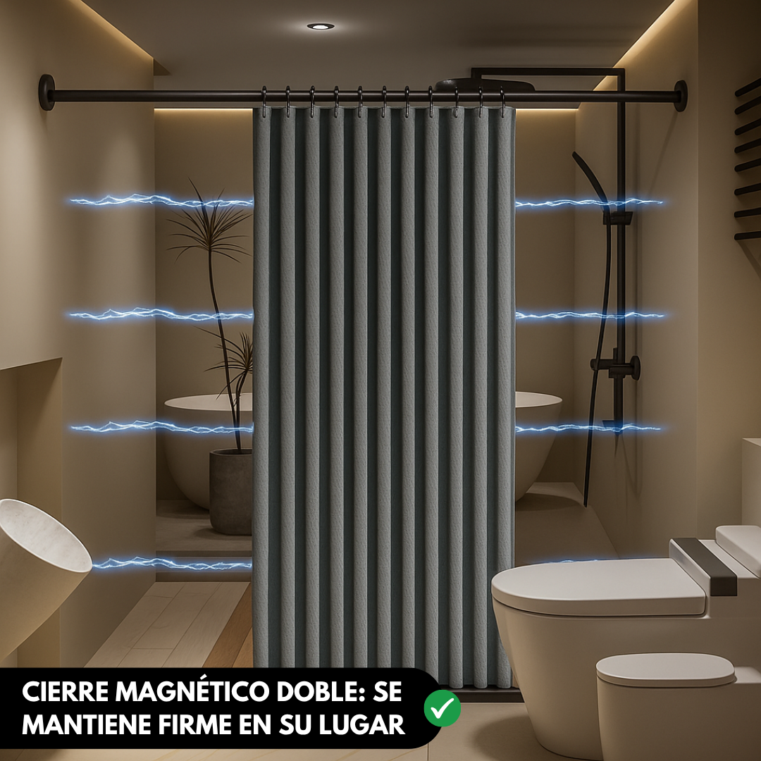 Cortina de Baño Tipo Lino con Cierre Magnético y Ganchos Elegantes
