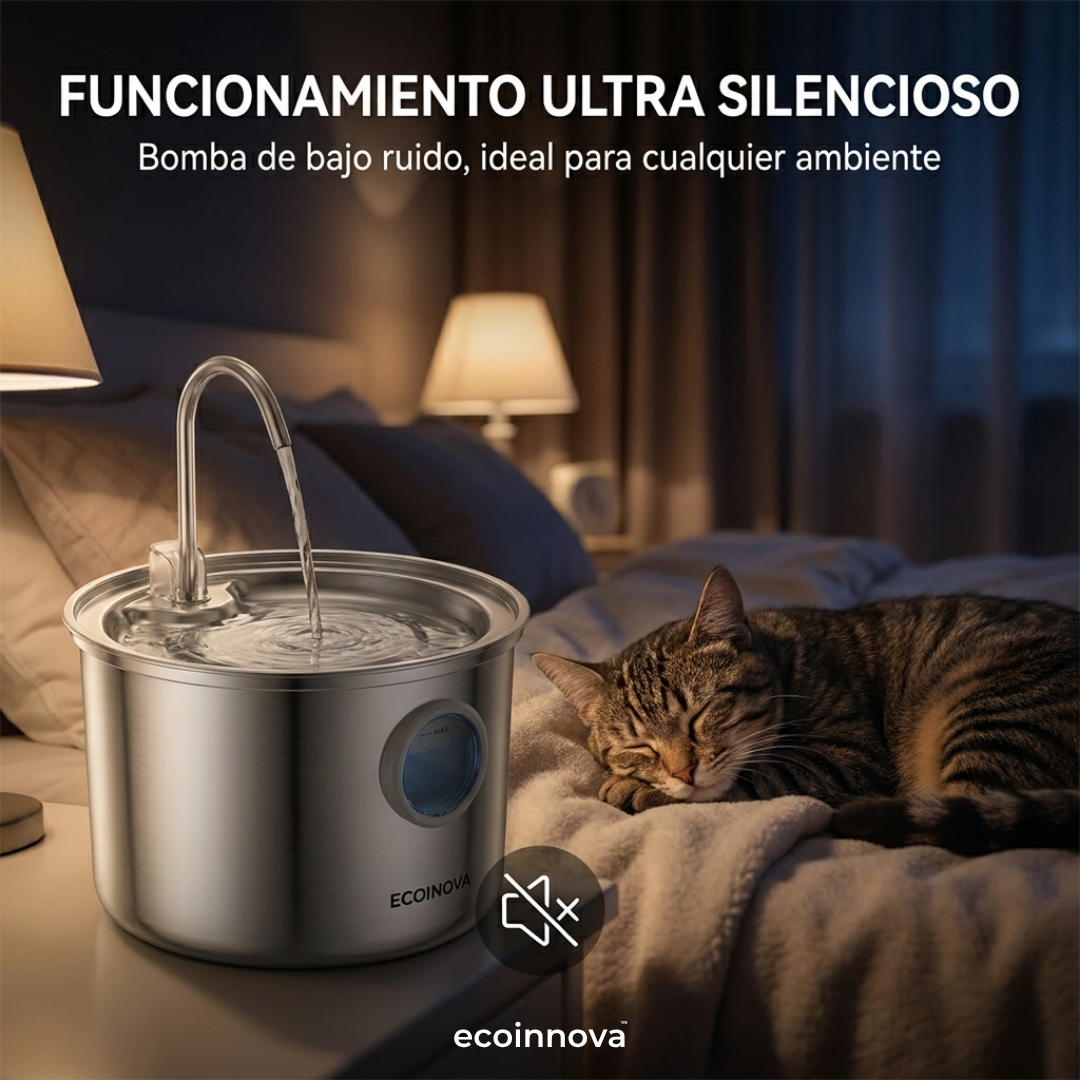 Bebedero Fuente Agua Gatos Acero Inoxidable 3.2L Multifiltro - Ecoinnova