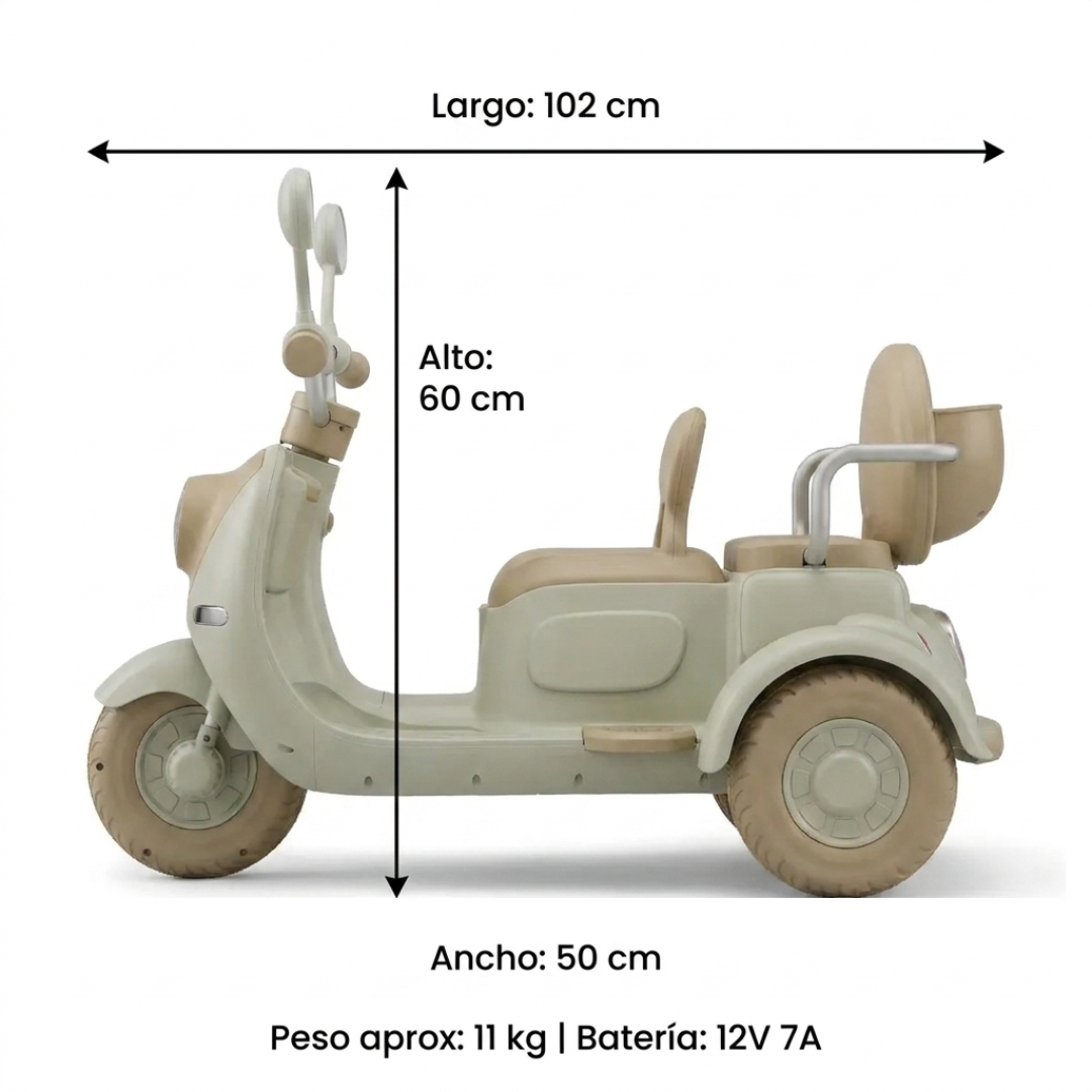 Moto Eléctrica Infantil 12V Scooter Doble Asiento + Control Remoto