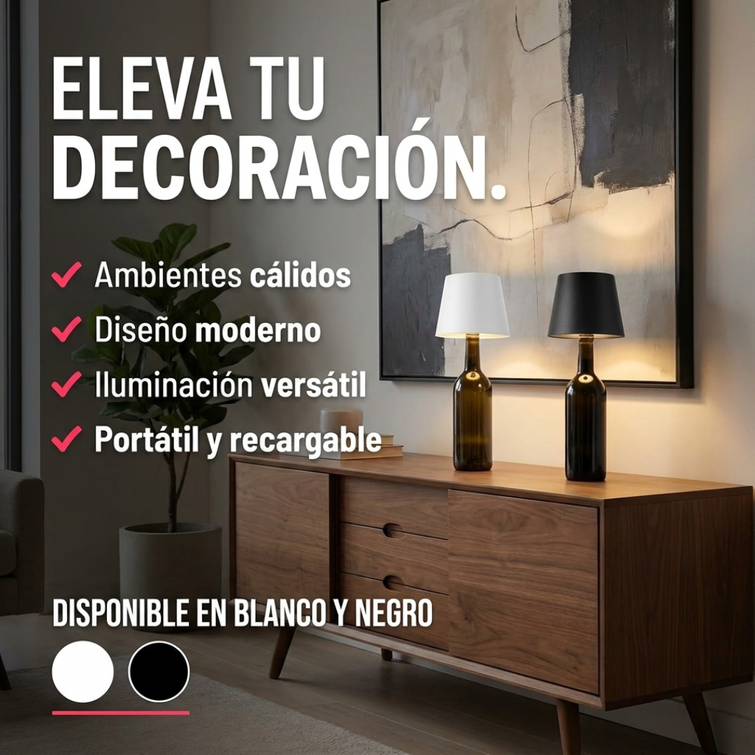 Lámpara Luz LED para Botella Recargable Táctil 3 Modos