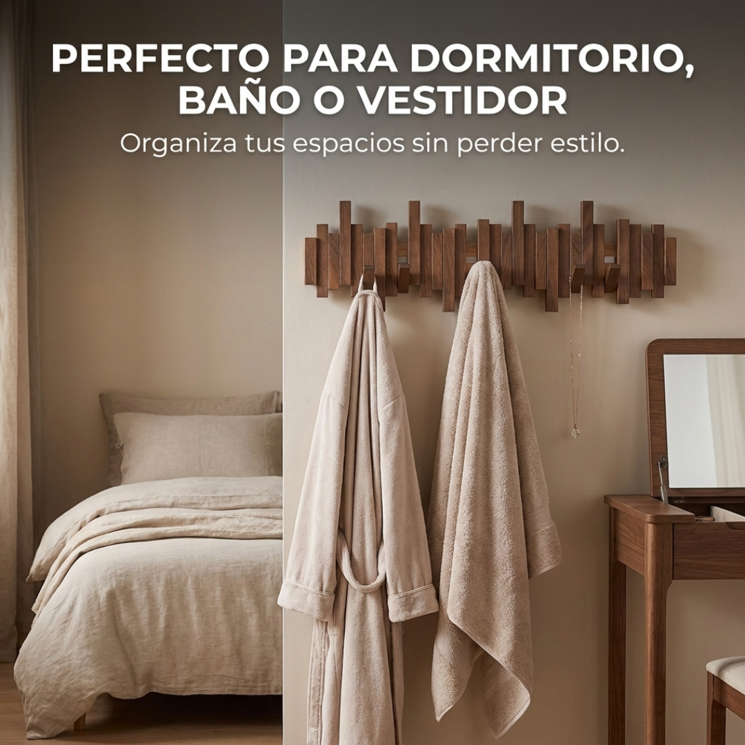 Perchero de Pared Plegable Rústico de Madera – 70 cm