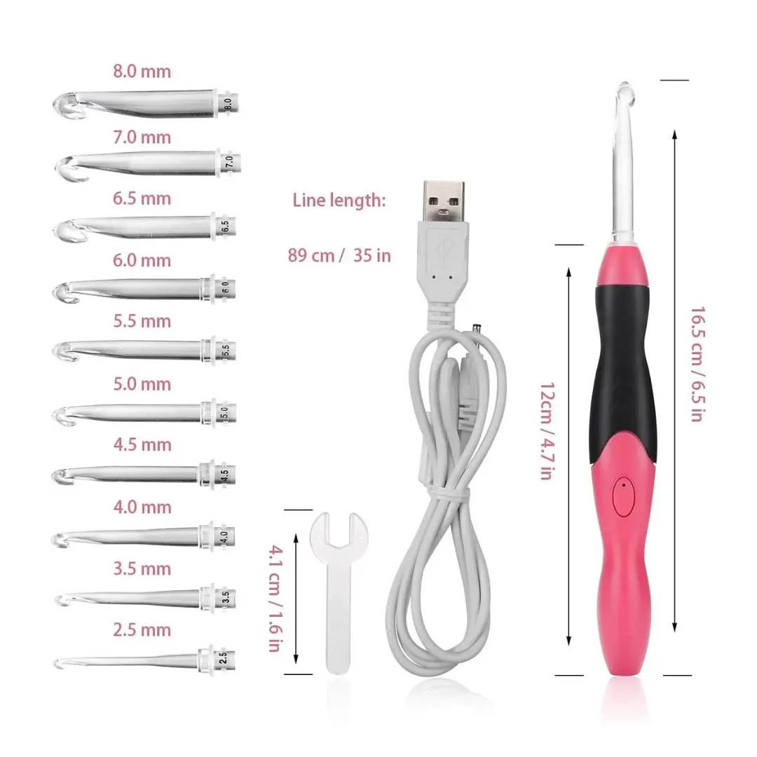 Kit Crochet con luz LED Recargable 9 Tamaños Intercambiables