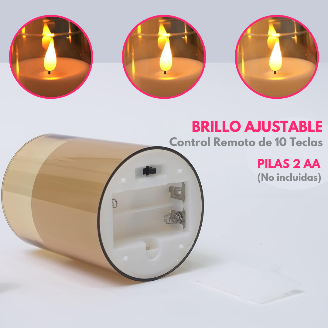 Pack x3  Velas LED de Vidrio con Control Remoto