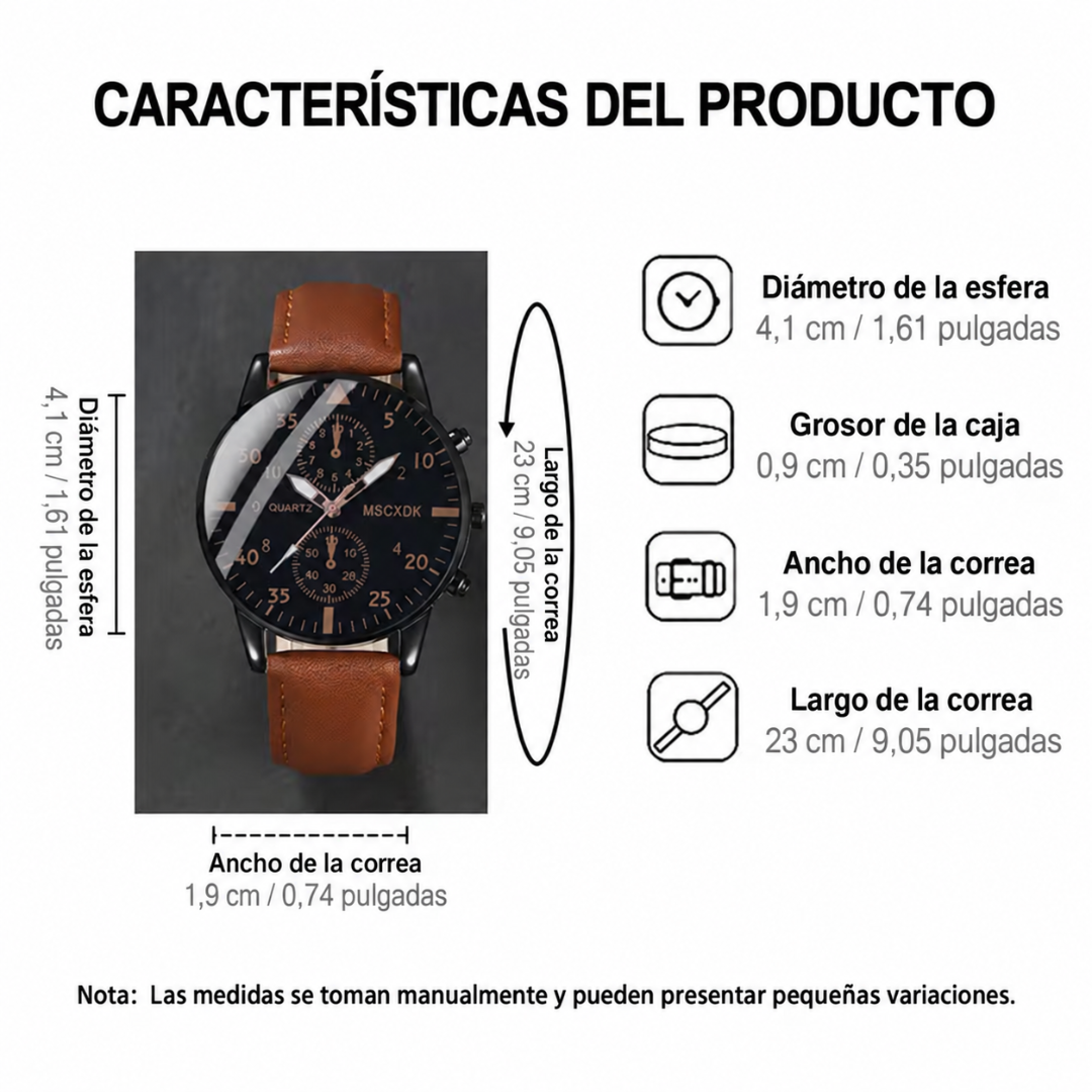 Reloj de Cuarzo para Hombre con Correa de Cuero PU y Pulsera