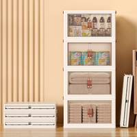 Set De 4 Cajas Organizadoras Apilables Con Puertas Transparentes y Ruedas