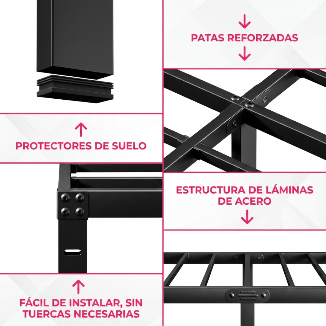 Base de Metal Armable para Sommier 2 Plazas 40 cm Acero Reforzado