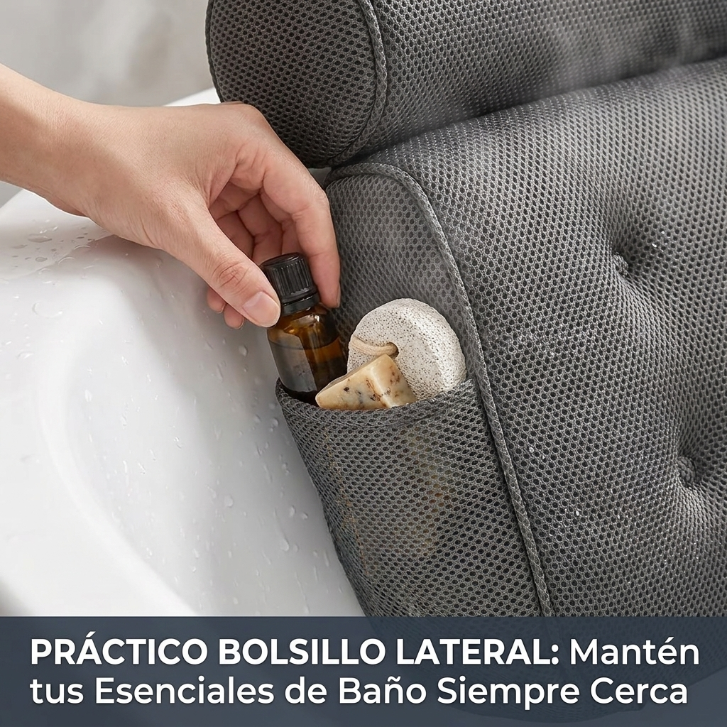 Almohada Bañera Antideslizante Ventosas Soporte Espalda Cuello