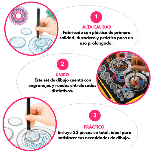 Kit De Dibujo Espirógrafo 22 Piezas Engranajes Juguete Educativo - Muy Moderna Uruguay